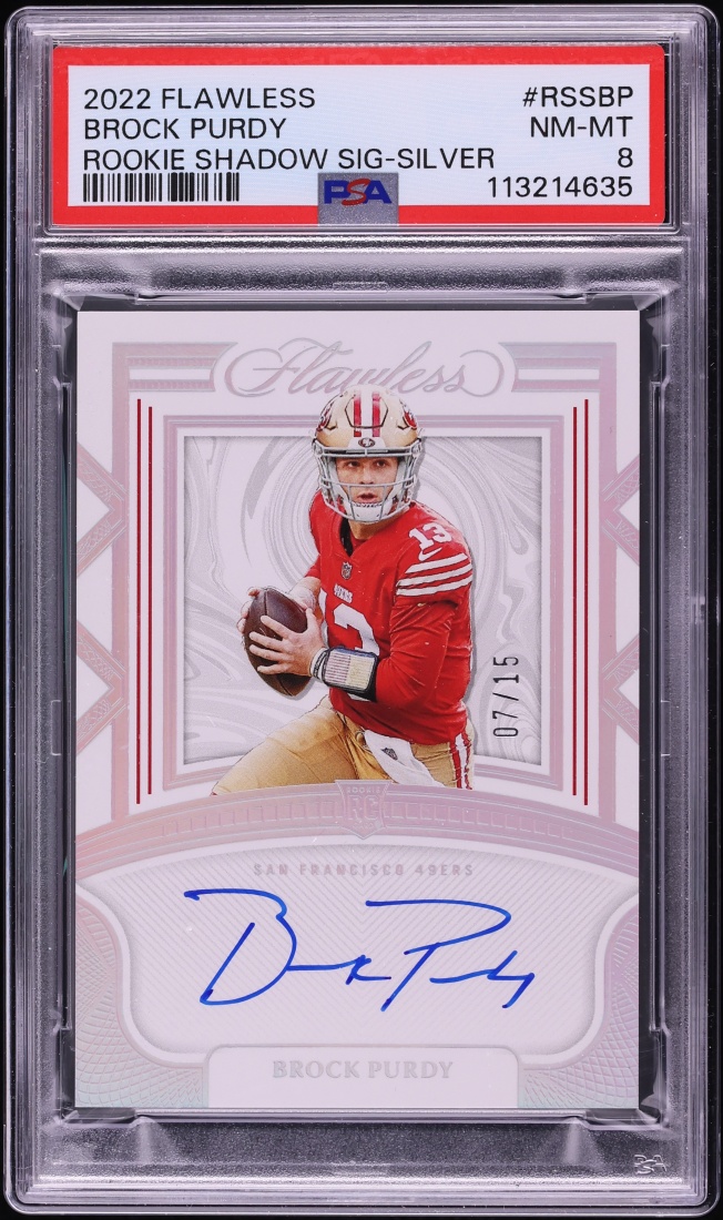 2022 Panini Flawless Shadow Signatures Silver Brock Purdy ROOKIE AUTO /15 #RSS-BP PSA 8 NM-MT