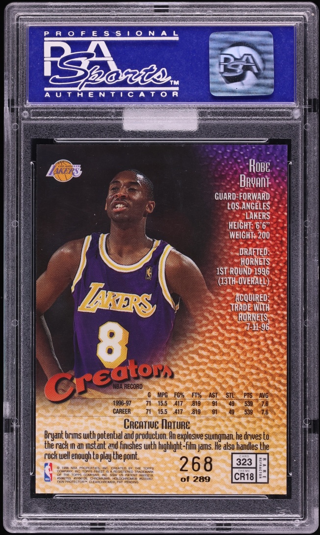 1997 Finest Refractor Kobe Bryant /289 #323 MBA PSA 10 GEM MINT - Photo 2