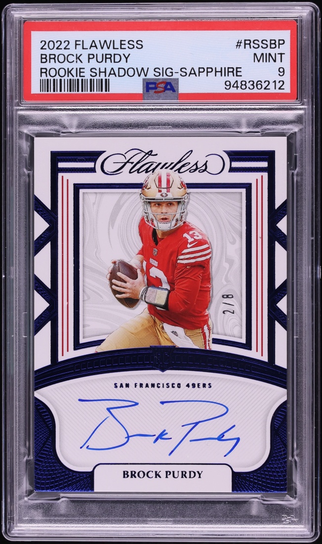 2022 Panini Flawless Shadow Signatures Sapphire Brock Purdy ROOKIE AUTO /8 #RSS-BP PSA 9 MINT