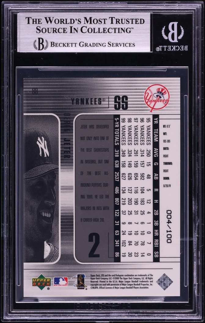 2000 SPx Radiance Derek Jeter /100 #88 BGS 9 MINT - Photo 2