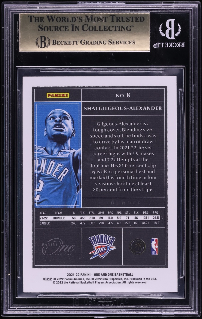2021 Panini One And One Green Shai Gilgeous-Alexander /5 #8 BGS 9.5 GEM MINT - Photo 2