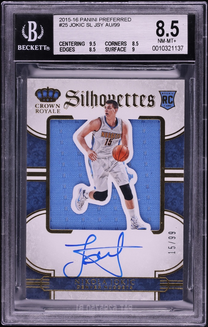 2015 Panini Preferred Silhouettes Jokic ROOKIE PATCH AUTO JERSEY # 15/99 #25 BGS 8.5 NM-MT+