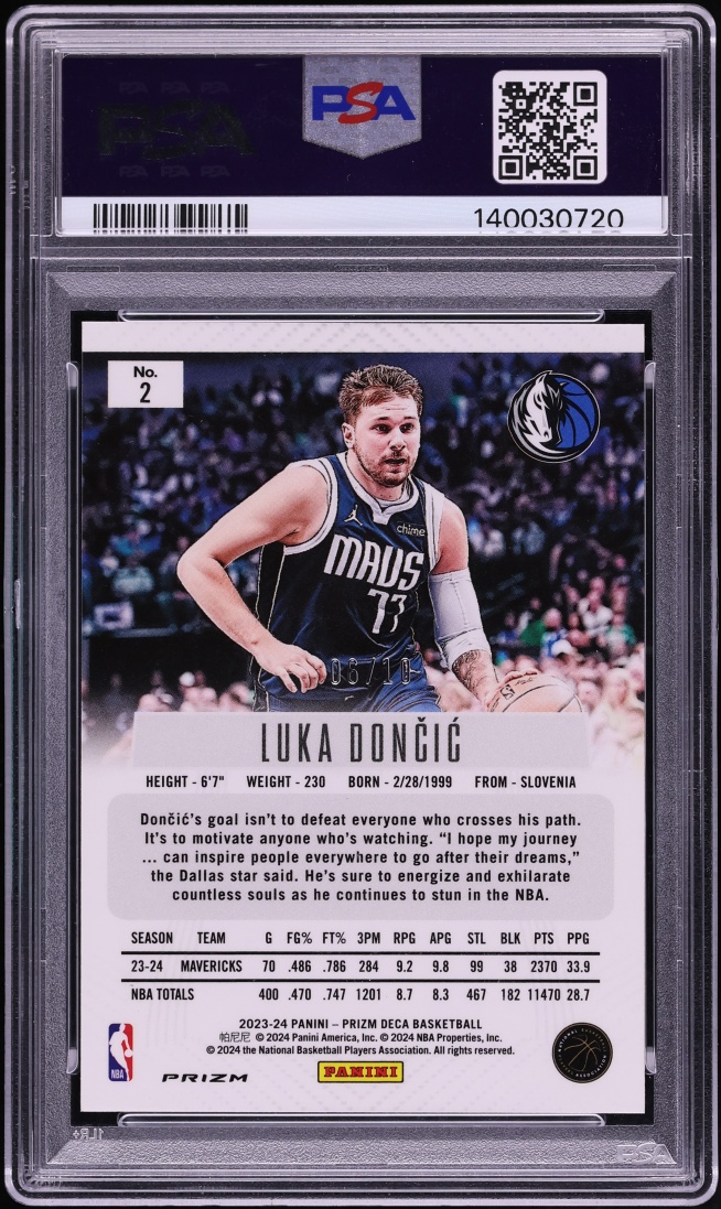 2023 Panini Prizm Deca Gold Luka Doncic /10 #2 PSA 8 NM-MT - Photo 2
