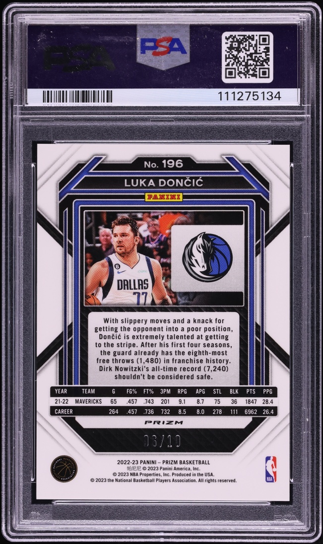 2022 Panini Prizm Gold Luka Doncic /10 #196 PSA 9 MINT - Photo 2