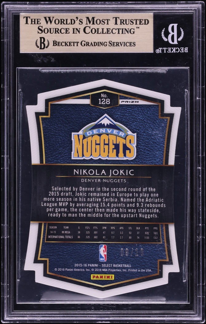 2015 Select Gold Prizm Die-Cut Nikola Jokic ROOKIE /10 #128 BGS 9.5 GEM MINT - Photo 2