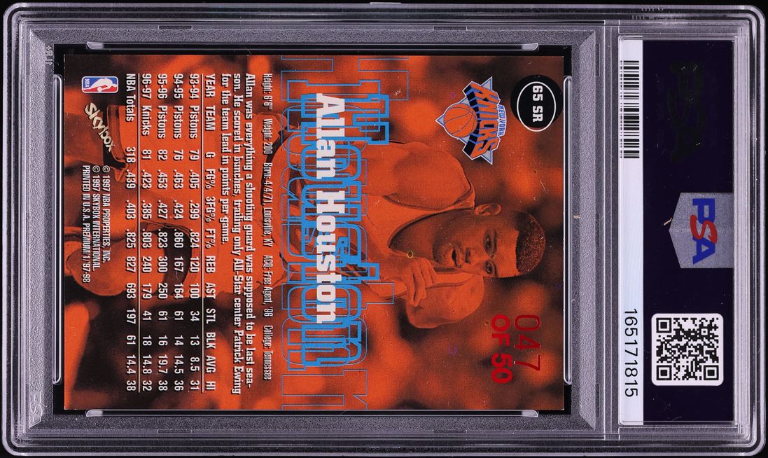 1997 SkyBox Premium Star Rubies Allan Houston /50 #65 PSA AUTH - Photo 2
