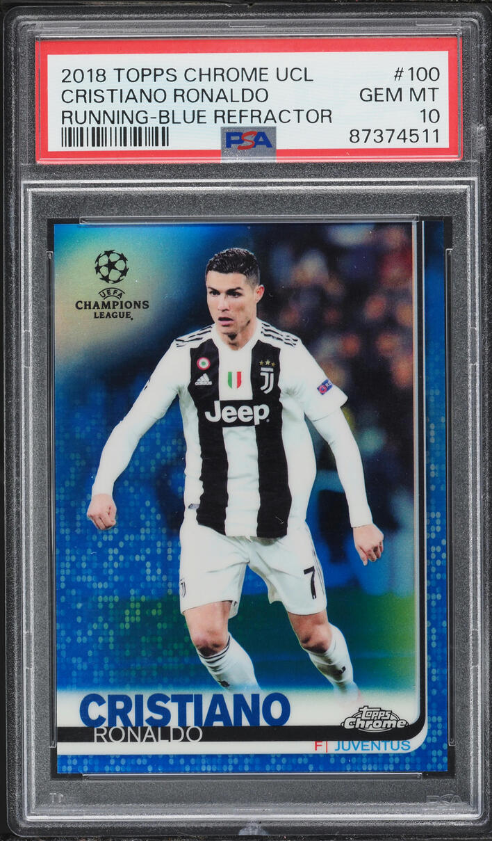 2018 Topps Chrome UEFA Champions League Blue Refractor Cristiano Ronaldo /150 #100 PSA 10 GEM