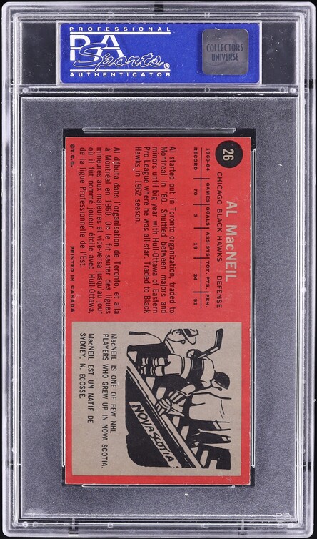 1964 Topps Hockey Al MacNeil #26 PSA 6 EXMT