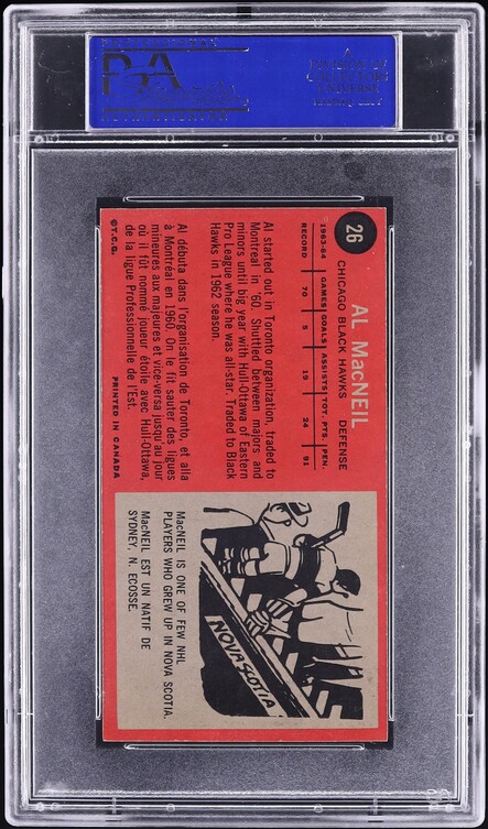 1964 Topps Hockey Al MacNeil #26 PSA 8 NM-MT