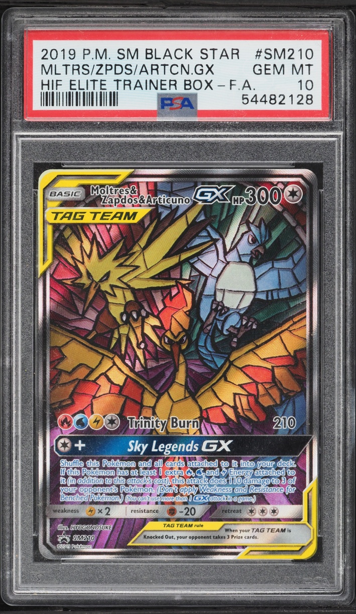 2019 Pokemon SM Promo Hidden Fates ETB Full Art Moltres & Zapdos & Articuno GX #210 PSA 10 GEM