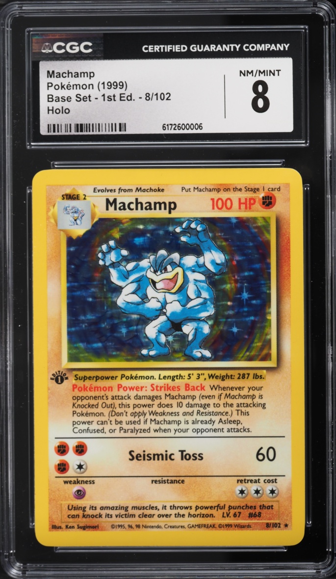1999 Pokemon Base Set 1st Edition Holo Machamp #8 CGC 8 NM-MT