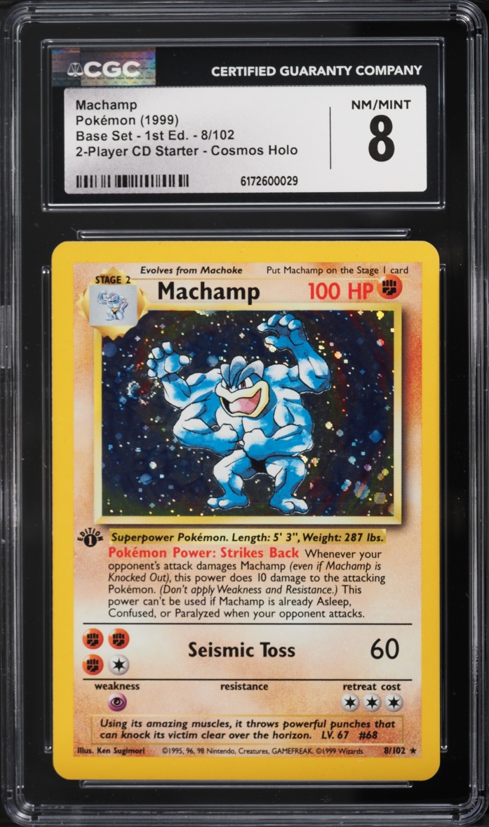 1999 Pokemon Base Set 2 Player CD Starter 1st Edition Cosmos Holo Machamp #8 CGC 8 NM-MT