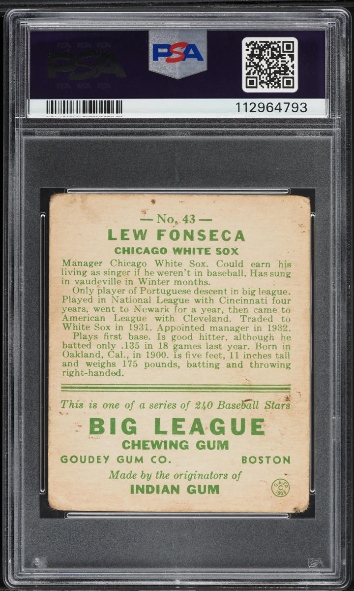 1933 Goudey Lew Fonseca #43 PSA 1.5 FR