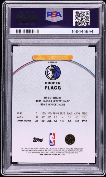 2025 Finest Blue Xfractor Cooper Flagg ROOKIE /99 #1 PSA 8 NM-MT