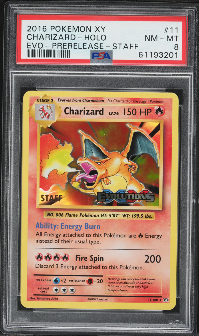 2016 Pokemon XY Evolutions Prerelease Staff Holo Charizard #11 PSA 8 NM-MT 