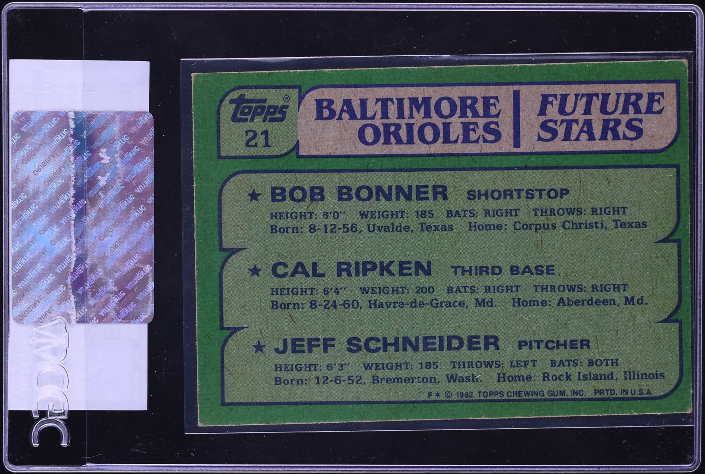 1982 Topps Cal Ripken Jr. ROOKIE #21 CGC AUTH