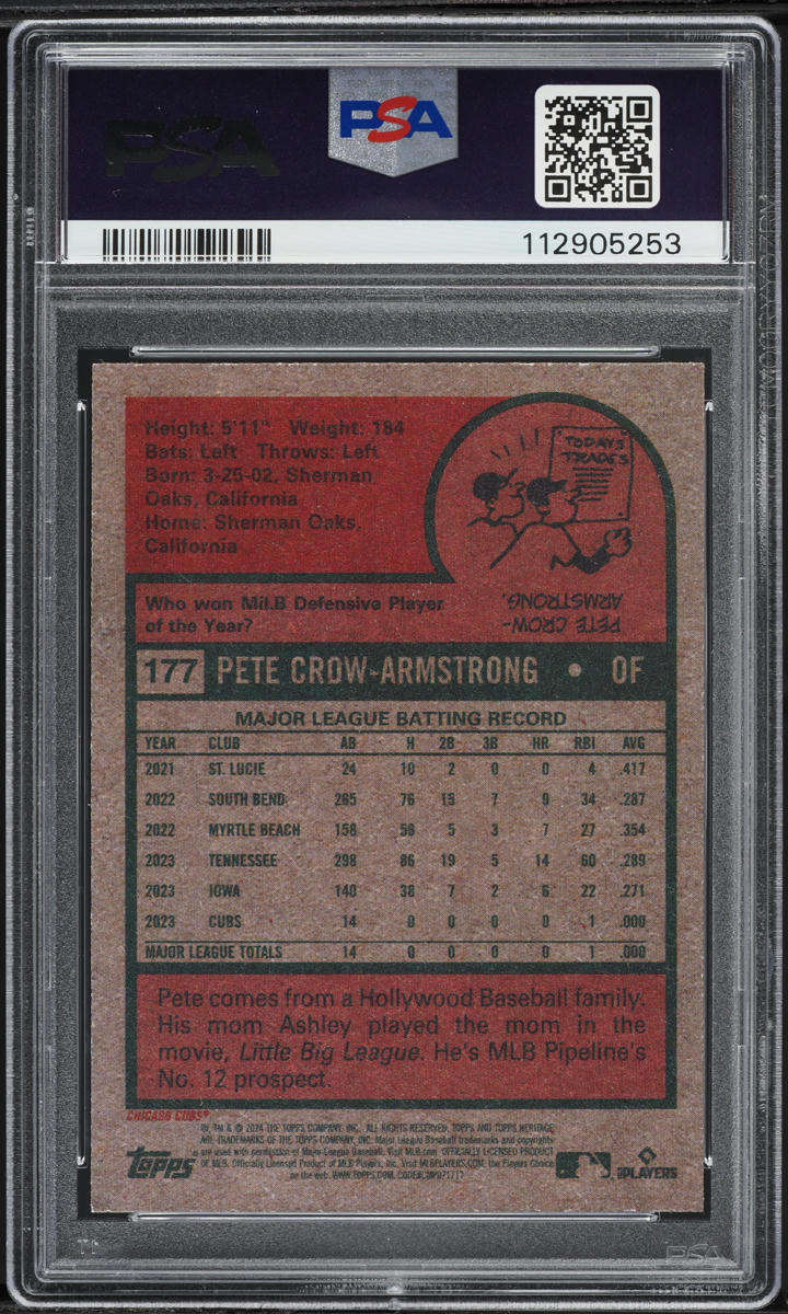 2024 Topps Heritage Pete Crow-Armstrong ROOKIE #177 PSA 10 GEM MINT