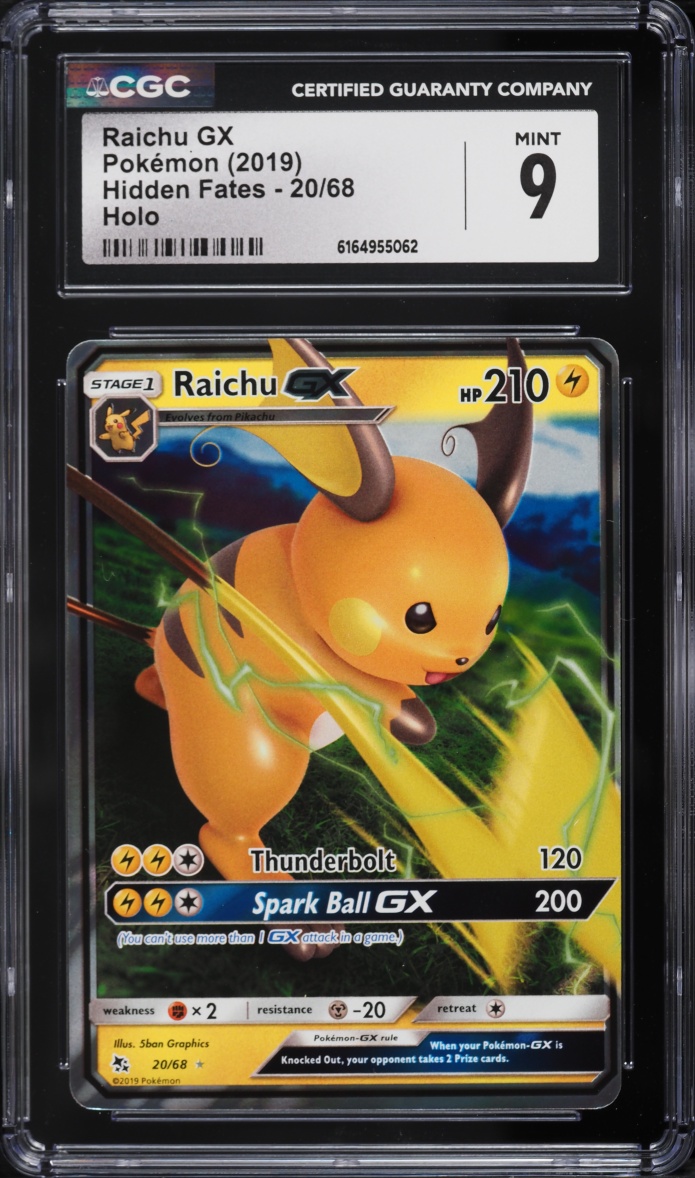 2019 Pokemon Sun & Moon Hidden Fates Alt Art Raichu GX #20 CGC 9 MINT