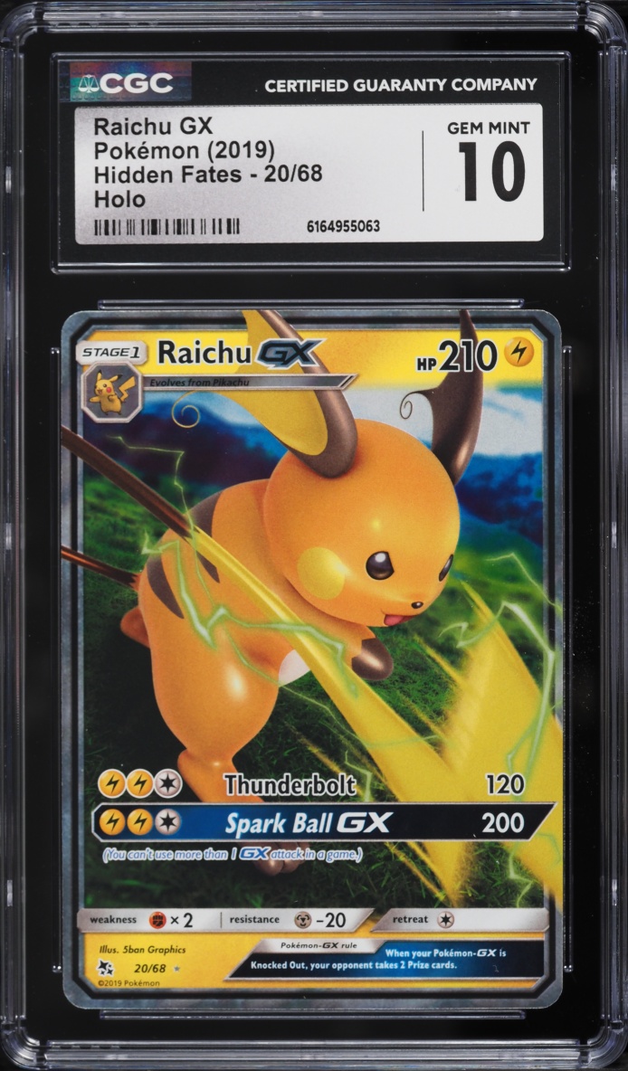 2019 Pokemon Sun & Moon Hidden Fates Raichu GX #20 CGC 10 GEM MINT