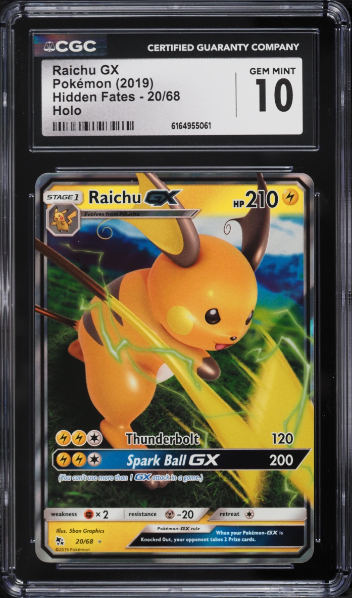2019 Pokemon Sun & Moon Hidden Fates Raichu GX #20 CGC 10 GEM MINT