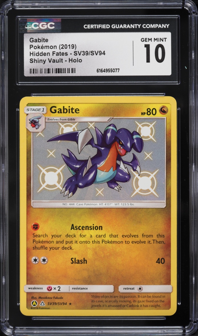 2019 Pokemon Sun & Moon Hidden Fates Shiny Gabite #SV39 CGC 10 GEM MINT