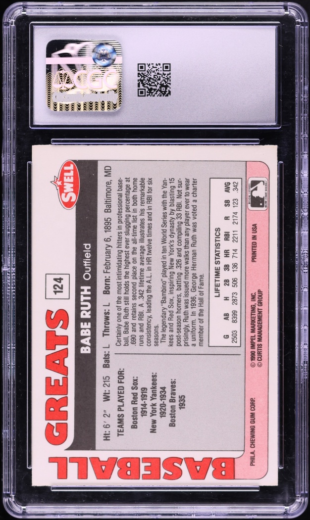 1991 Swell Greats Babe Ruth #124 CGC 7.5 NRMT+