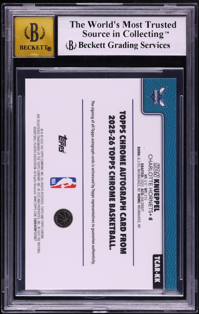 2025 Topps Chrome Kon Knueppel ROOKIE AUTO #TCAR-KK BGS 8.5 NM-MT+