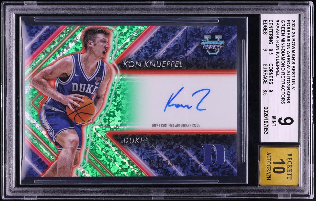 2024 Bowman's University Best Arrow Green Mini-Diamond Ref. Kon Knueppel ROOKIE AUTO /99 BGS 9