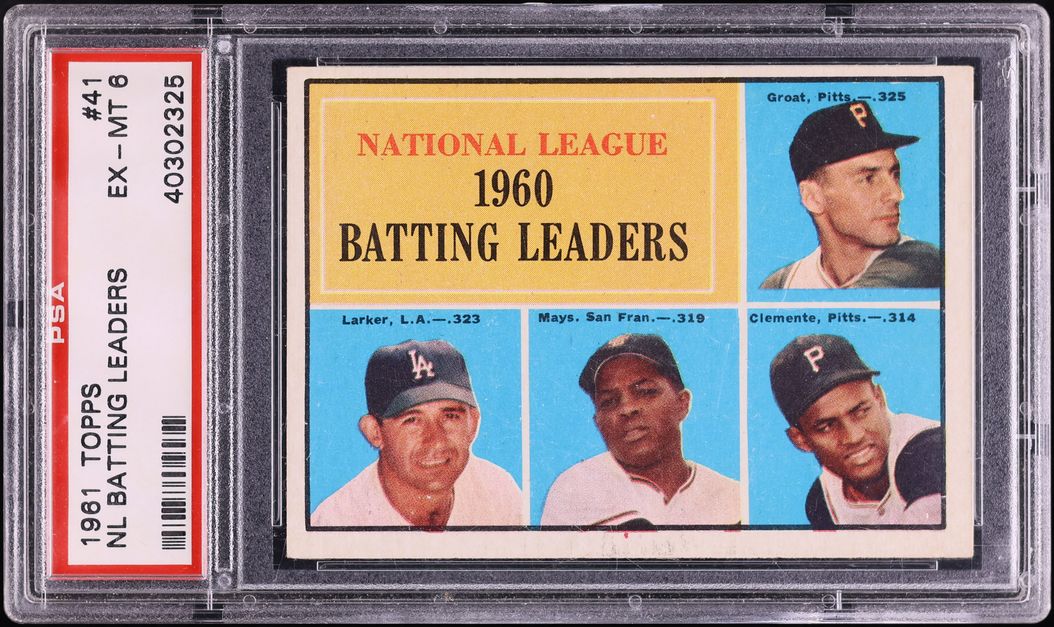 1961 Topps Willie Mays Roberto Clemente NL BATTING LEADERS #41 PSA 6 EXMT