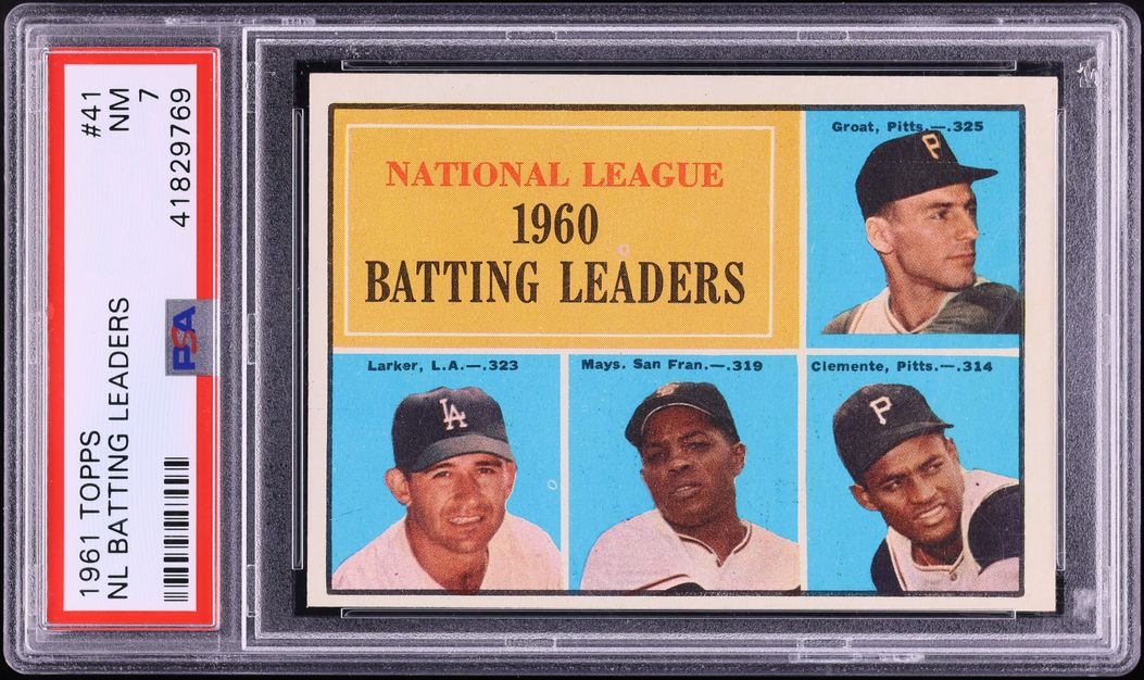 1961 Topps Willie Mays Roberto Clemente NL BATTING LEADERS #41 PSA 7 NRMT