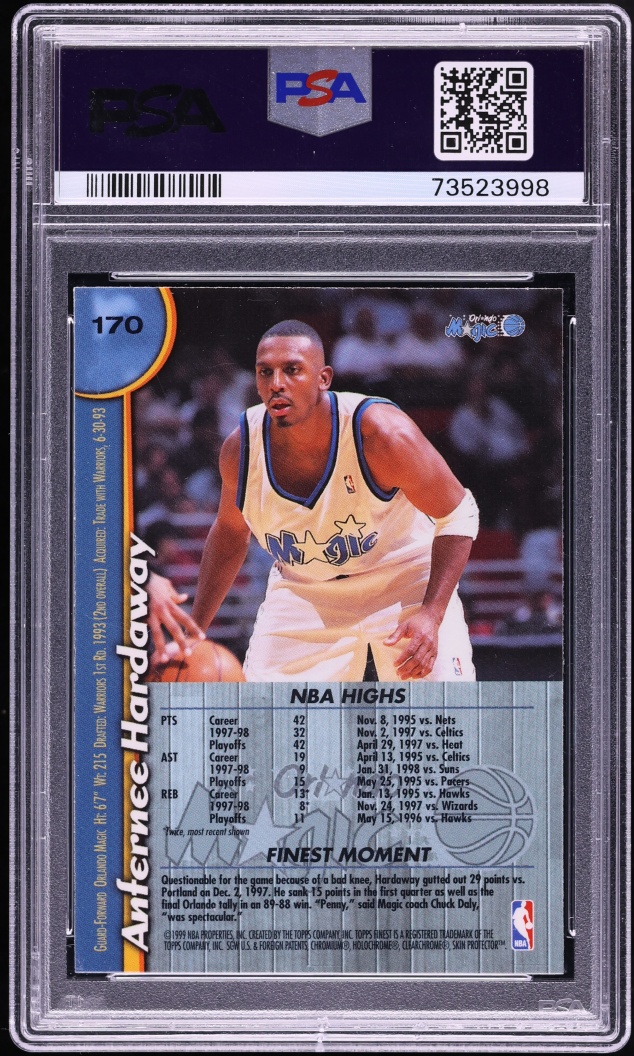 1998 Finest Basketball w/ Coating Anfernee Hardaway #170 PSA 9 MINT