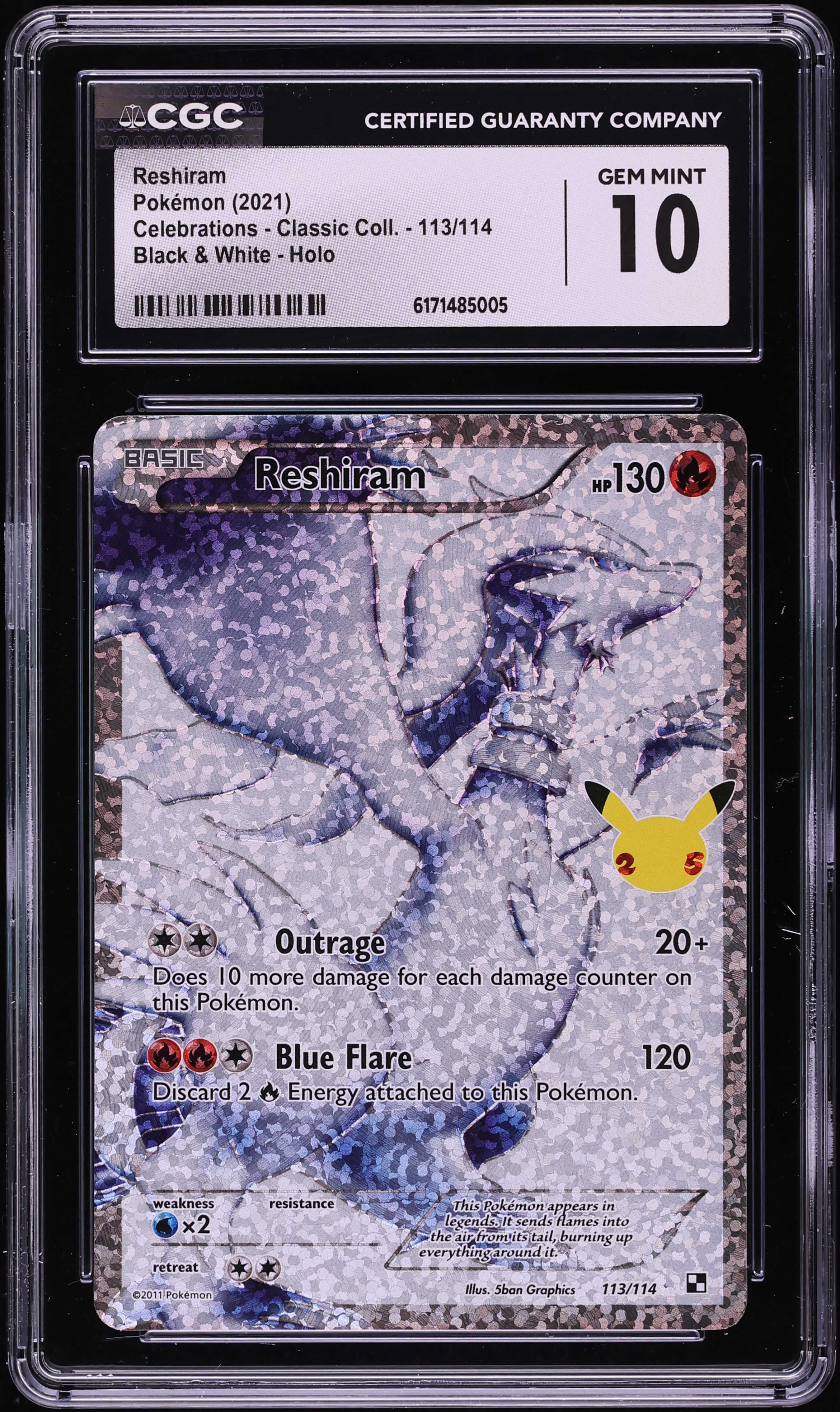 2021 Pokemon SWSH Celebrations Classic Collection Full Art Reshiram #113 CGC 10 GEM MINT