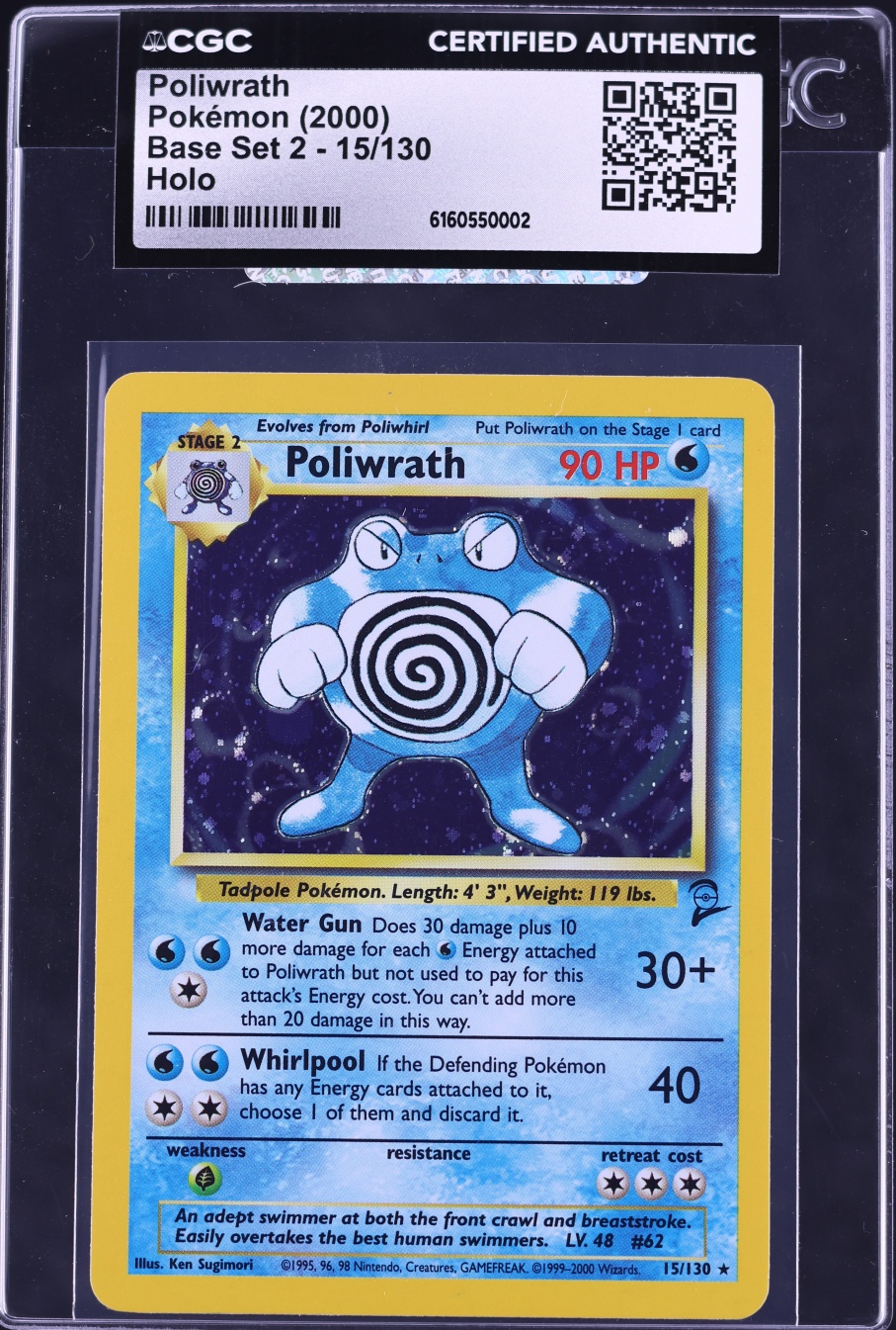 1999 Pokemon Base Set 2 Holo Poliwrath #15 CGC AUTH