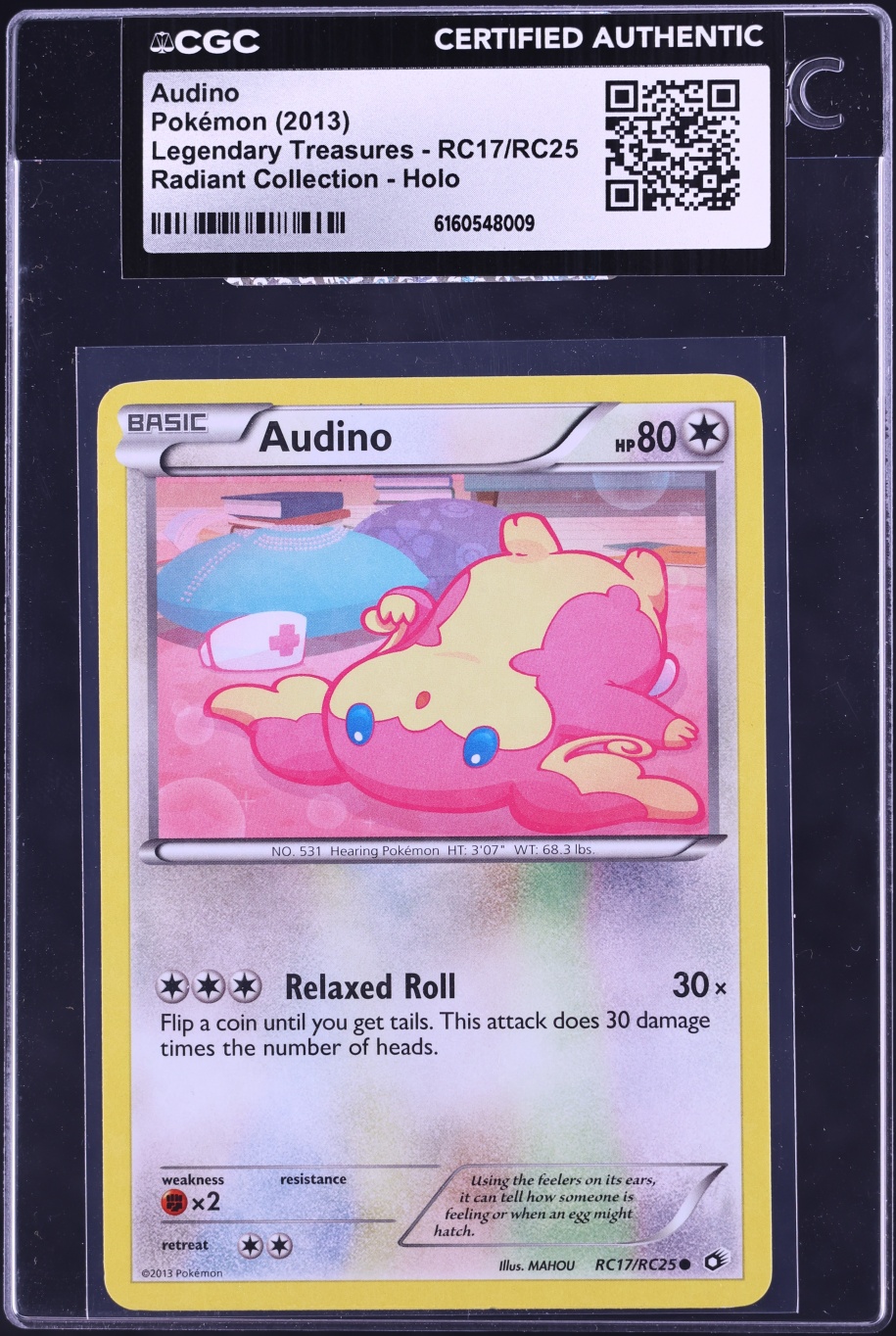 2013 Pokemon Black & White Legendary Treasures Radiant Collection Holo Audino #RC17 CGC AUTH