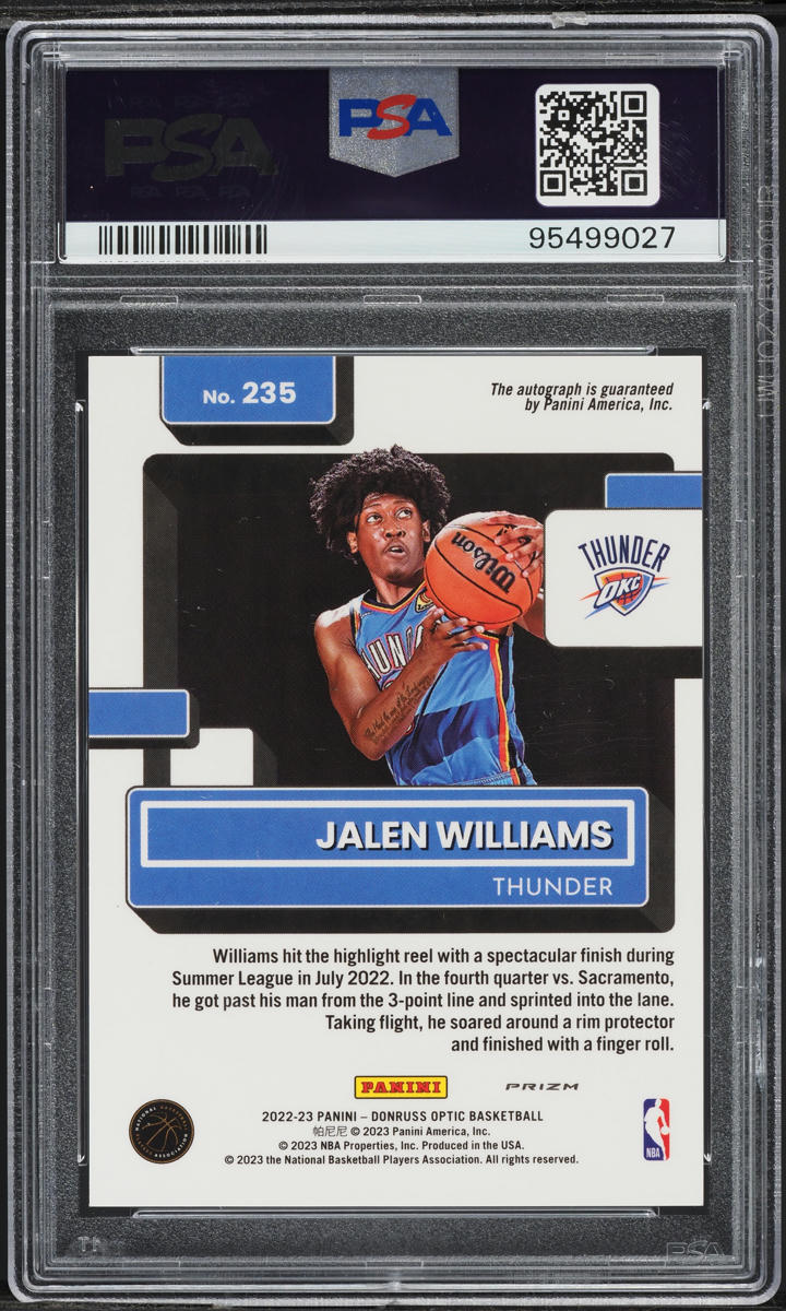 2022 Donruss Optic Choice Jalen Williams ROOKIE AUTO #235 PSA 10 GEM MINT