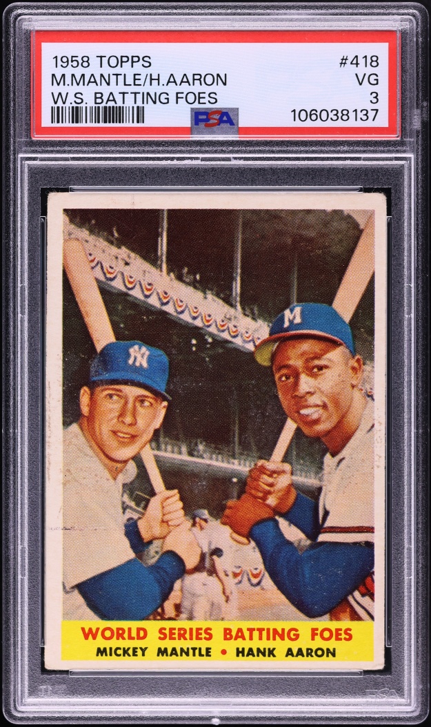 1958 Topps Mickey Mantle & Hank Aaron BATTING FOES #418 PSA 3 VG