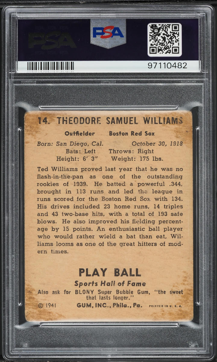 1941 Play Ball Ted Williams #14 PSA 1 PR