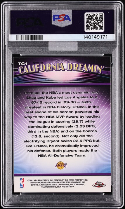 2000 Topps Chrome Combos Refractor Kobe Bryant Shaquille O'Neal #TC1 MBA PSA 10 GEM MINT