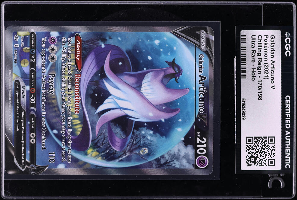 2021 Pokemon Sword & Shield Chilling Reign Alt Art Galarian Articuno V #170 CGC AUTH