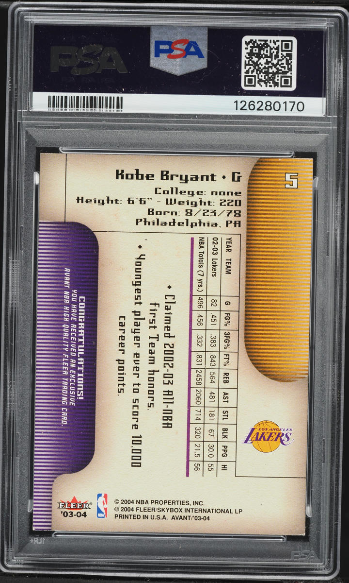 2003 Fleer Avant Kobe Bryant #5 PSA 8 NM-MT
