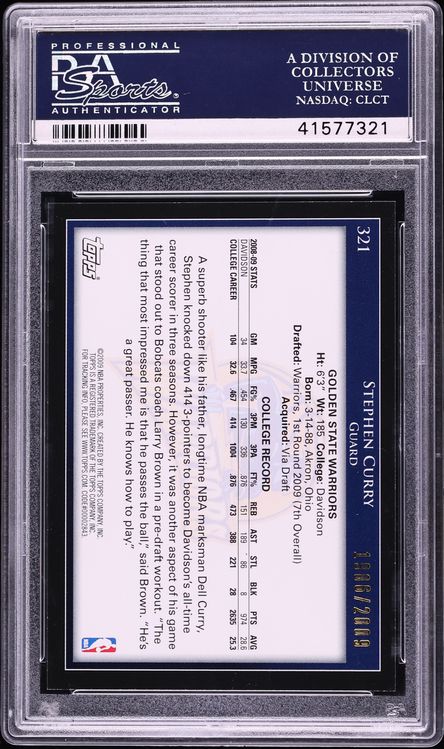 2009 Topps Gold Stephen Curry ROOKIE /2009 #321 PSA 10 GEM MINT