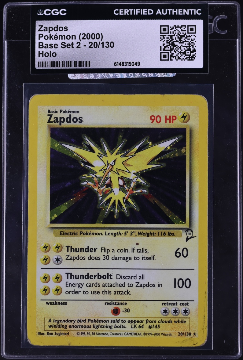 2000 Pokemon Base Set 2 Holo Zapdos #20 CGC AUTH