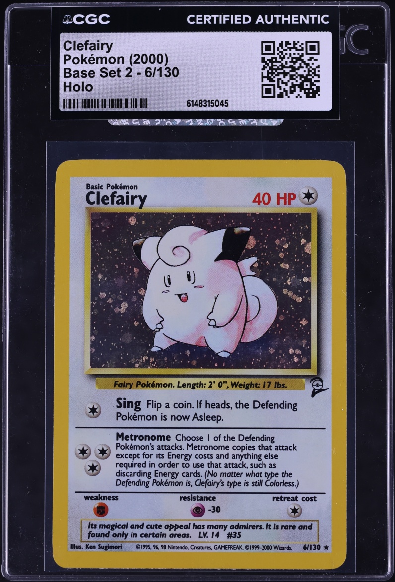 1999-2000 Pokemon Base Set 2 Holo Clefairy #6 JSA CGC AUTH