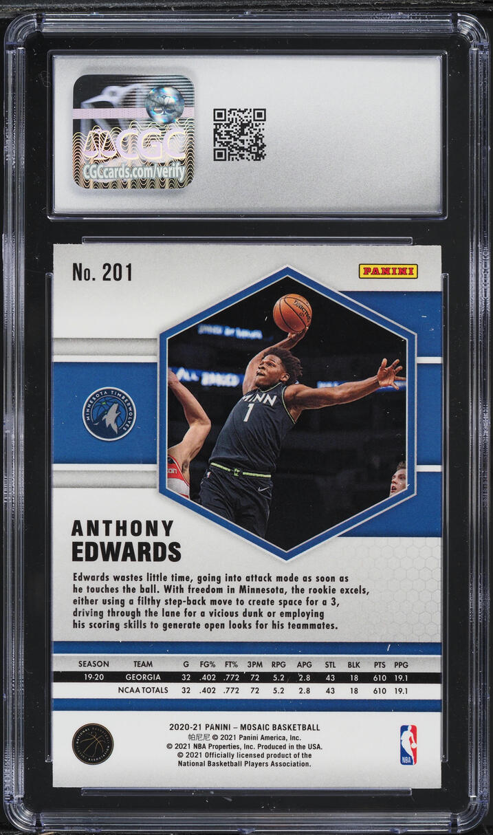 2020 Panini Mosaic Anthony Edwards ROOKIE #201 CGC 10 GEM MINT