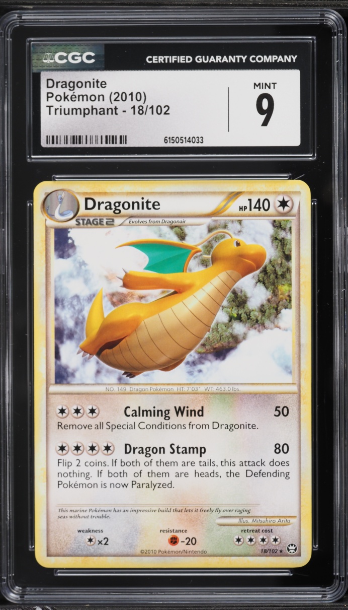 2010 Pokemon HeartGold & SoulSilver Triumphant Dragonite #18 CGC 9 MINT