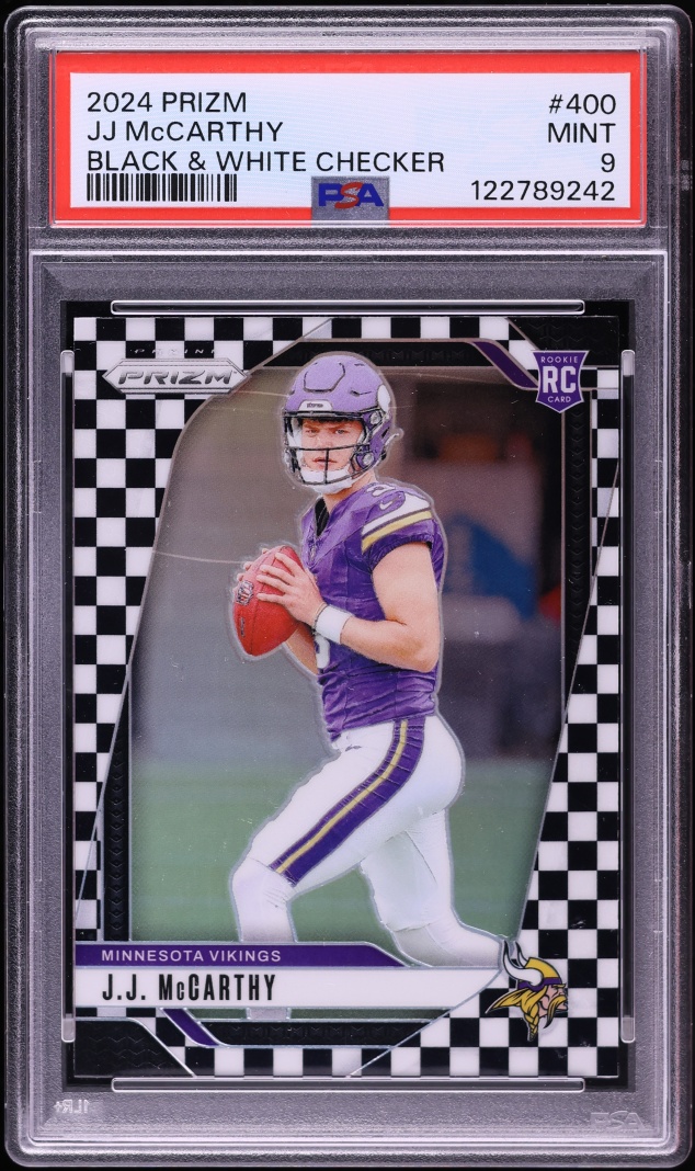 2024 Panini Prizm Black & White Checker J.J. McCarthy ROOKIE #400 PSA 9 MINT
