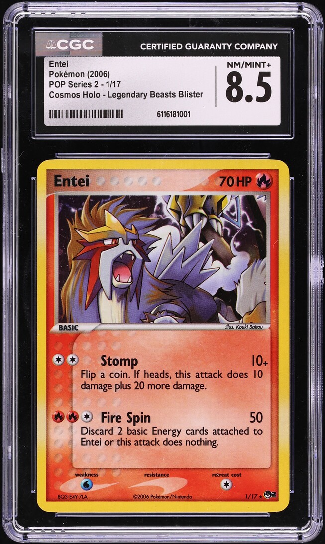 2006 Pokemon POP Series 2 Legendary Beasts Blister Entei #1 CGC 8.5 NM-MT+