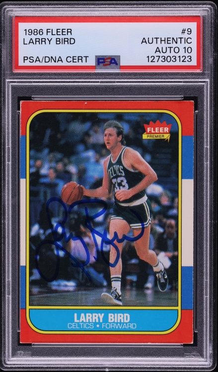 1986 Fleer Basketball Larry Bird AUTO DNA 10 #9 PSA AUTH