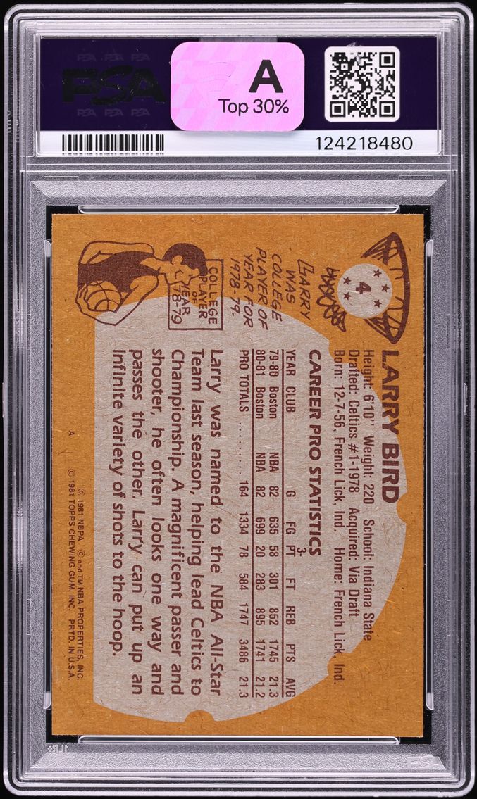 1981 Topps Basketball Larry Bird #4 PSA 10 GEM MINT