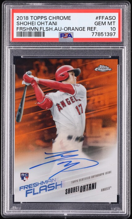 2018 Topps Chrome Freshman Flash Orange Ref. Shohei Ohtani RC AUTO /25 PSA 10